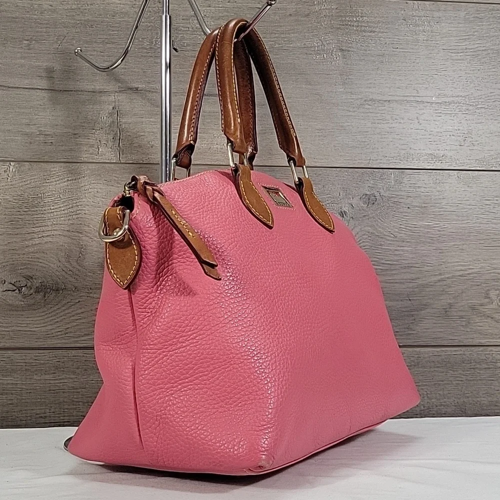 Dooney & Bourke Pink Leather Satchel Handbag with Brown Trim